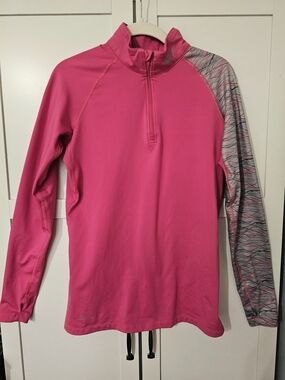 Nike Pro Combat Women's 1/4 Zip Pullover Pink Gray Scribble Pattern Sleeve Large